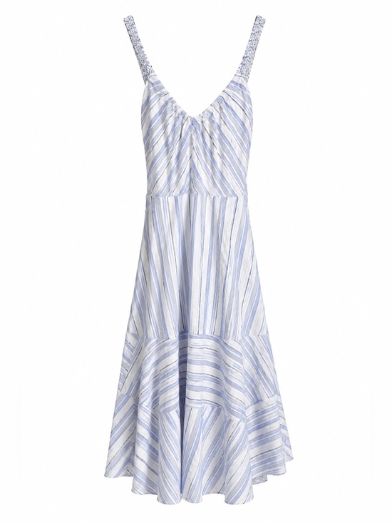 Rebecca Taylor Dresses & Skirts - La Vie Rebecca Taylor Blue & White Striped Midi Dress | V-Neck Flowy Sundress